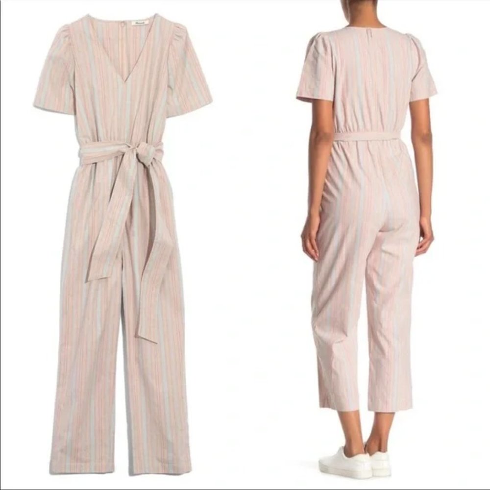 Madewell Pink Striped Linen Jumpsuit, Size 4 - Picture 1 of 6